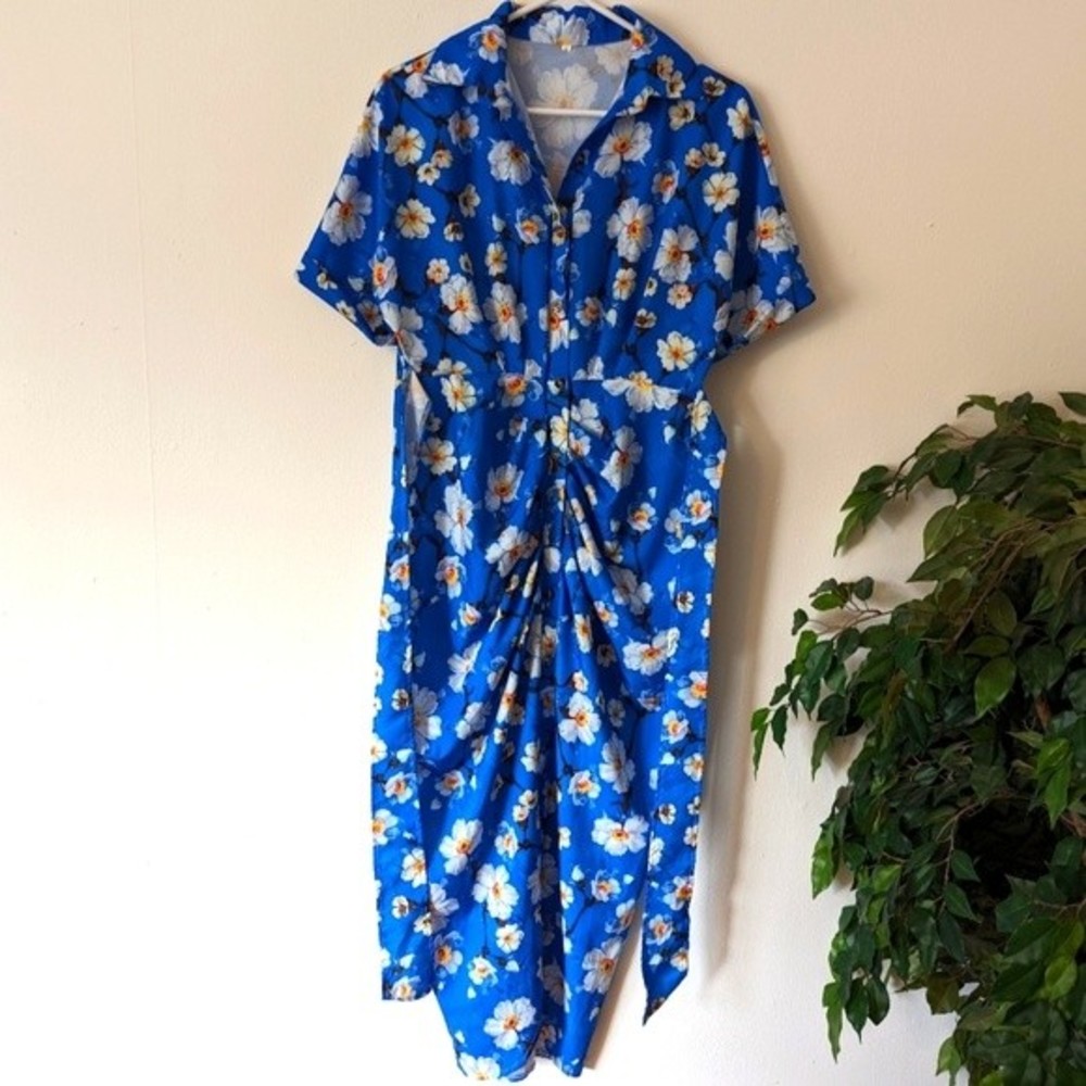 Vintage Blue Floral Midi Dress